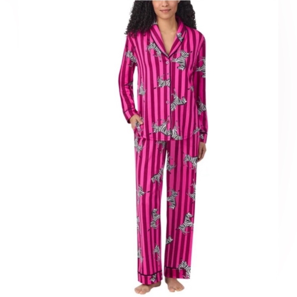 Room Service Pajama Set Pink Zebra Print Striped XL - Picture 3 of 10